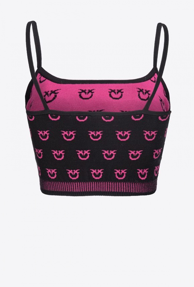 Pinko Monogram Crop Top BLACK/FUCHSIA | SN-PKO33312