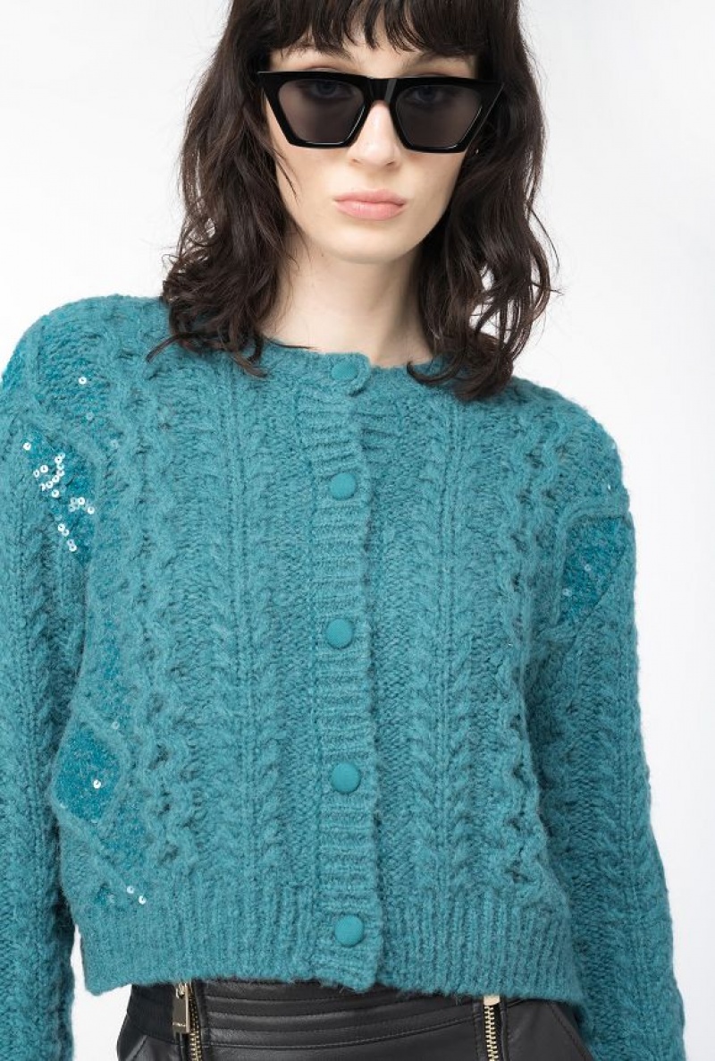 Pinko Multi Cable-stitched Cardigan DARK LAKE GREEN | SN-PKO33541