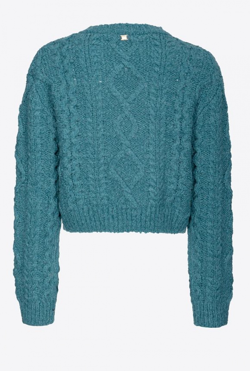 Pinko Multi Cable-stitched Cardigan DARK LAKE GREEN | SN-PKO33541