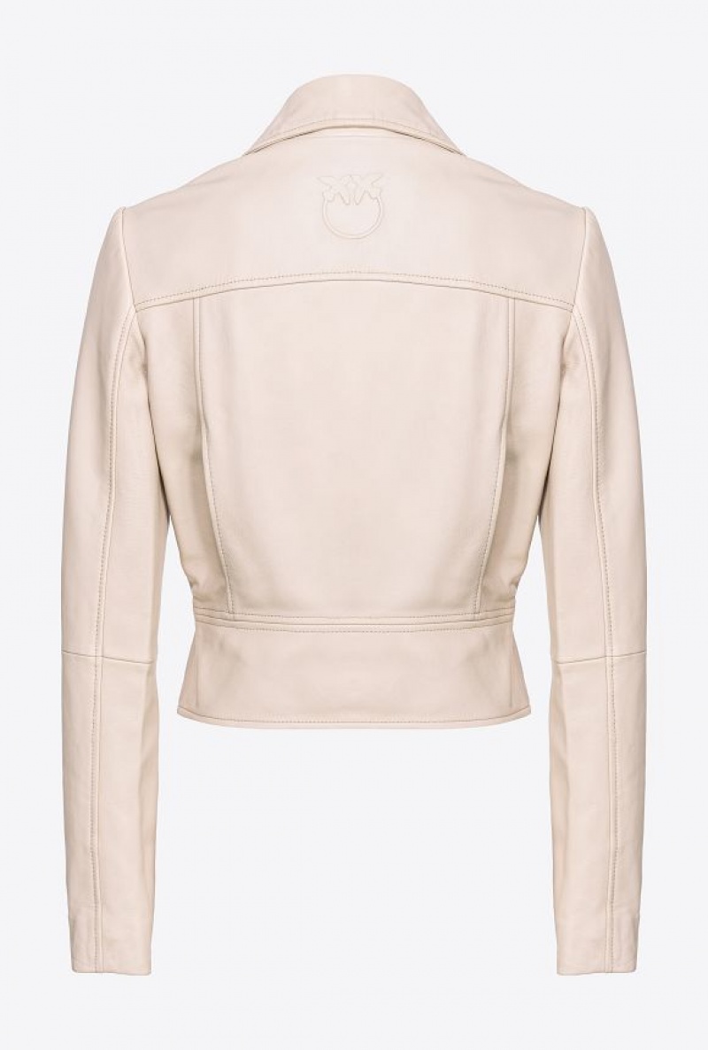 Pinko Nappa Leather Biker Jacket BEIGE-OATMEAL | SN-PKO33589