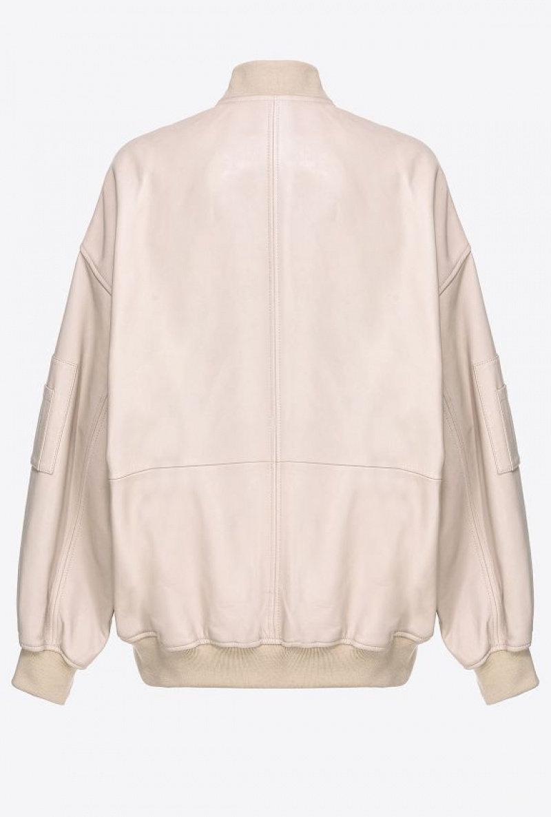 Pinko Nappa Leather Bomber Jacket BEIGE-OATMEAL | SN-PKO33573