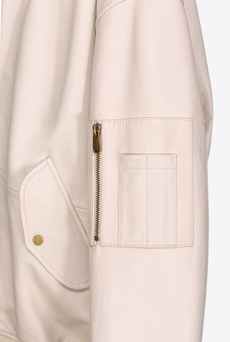 Pinko Nappa Leather Bomber Jacket BEIGE-OATMEAL | SN-PKO33573