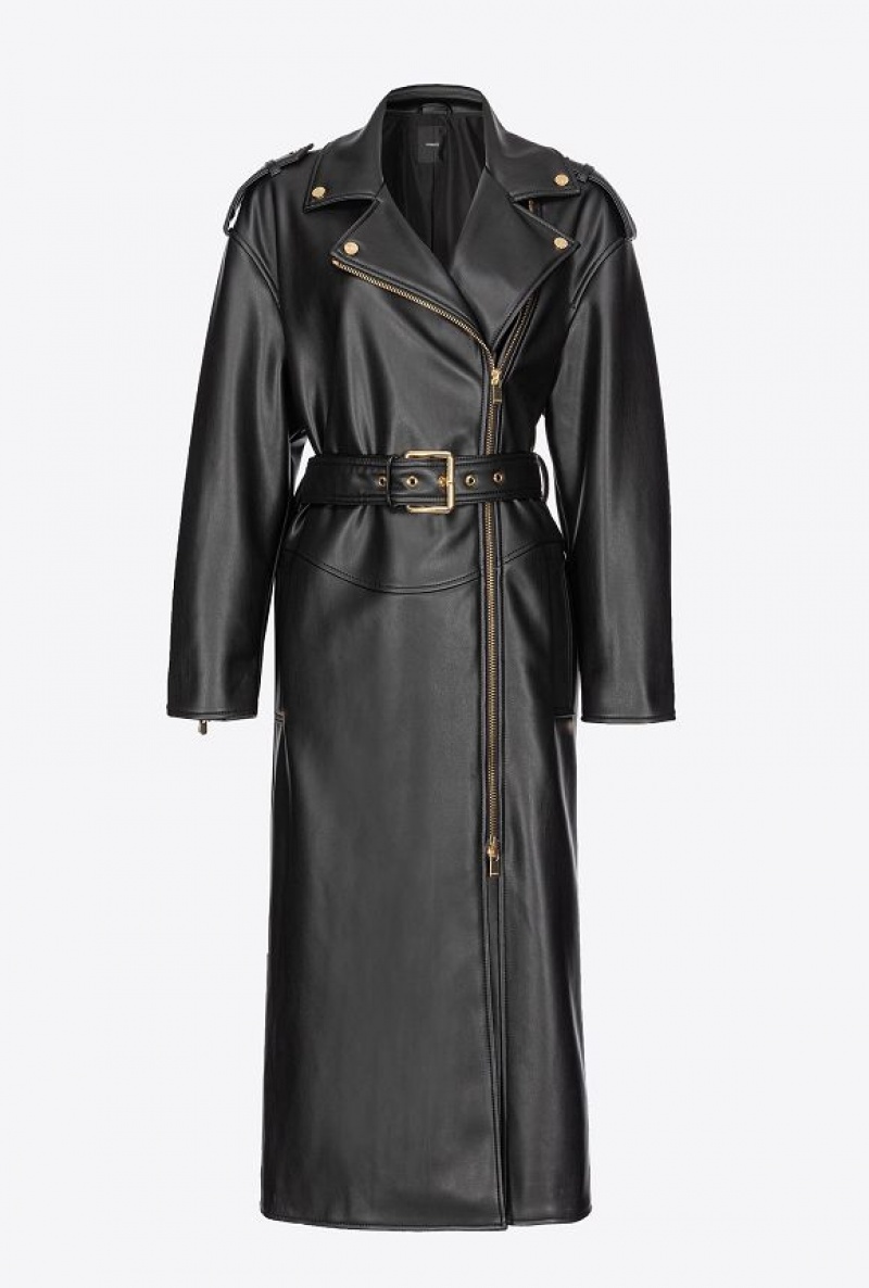 Pinko Nappa-effect Trench Coat LIMO BLACK | SN-PKO33605