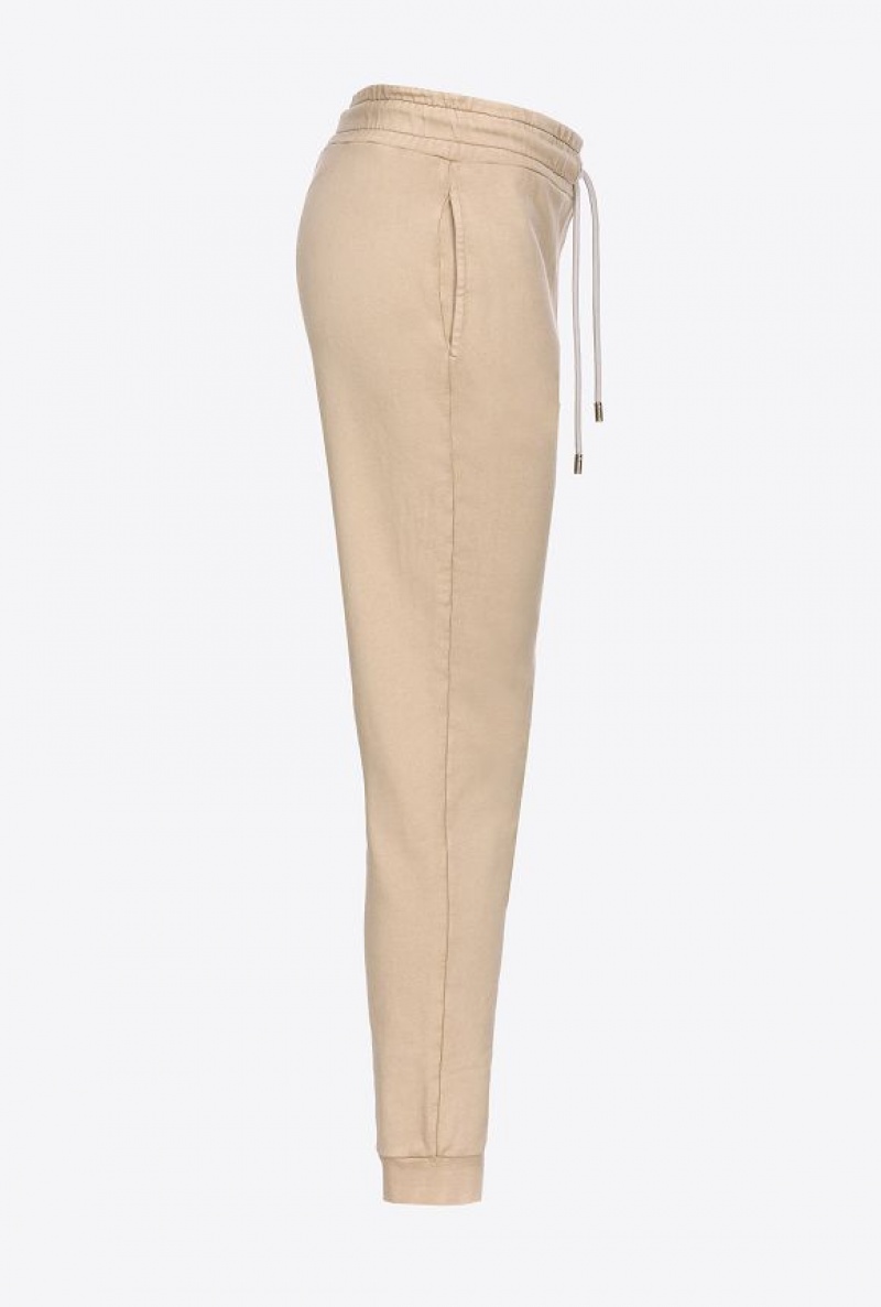 Pinko Old-wash Joggers With Embroidery RAINY-DAY BEIGE | SN-PKO33691