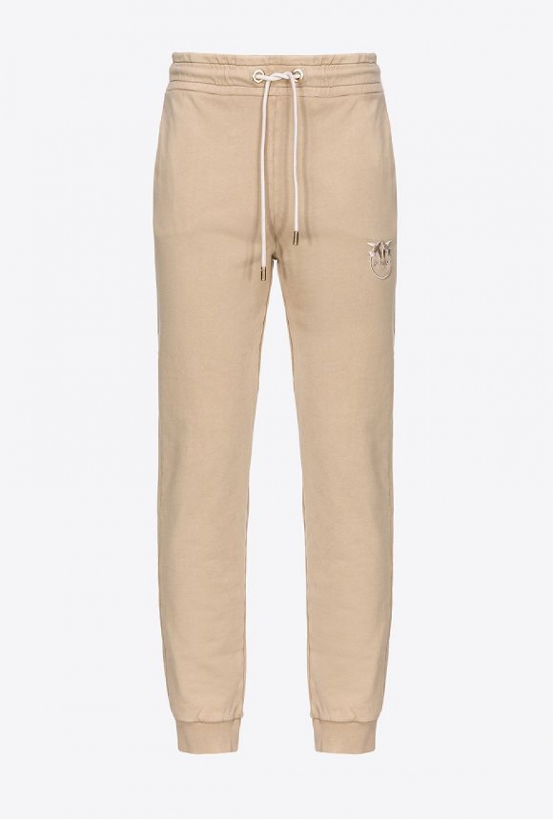 Pinko Old-wash Joggers With Embroidery RAINY-DAY BEIGE | SN-PKO33691