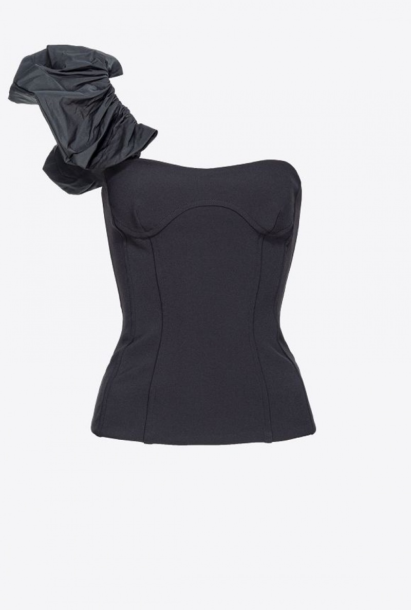 Pinko One-shoulder Crepe And Taffeta Top LIMO BLACK | SN-PKO33325