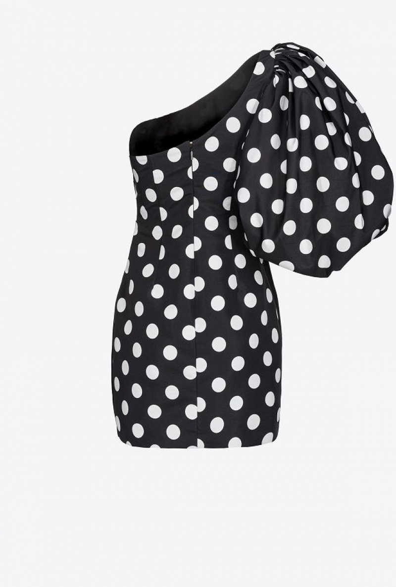 Pinko One-shoulder Polka-dot Mini Dress BLACK/WHITE | SN-PKO33049