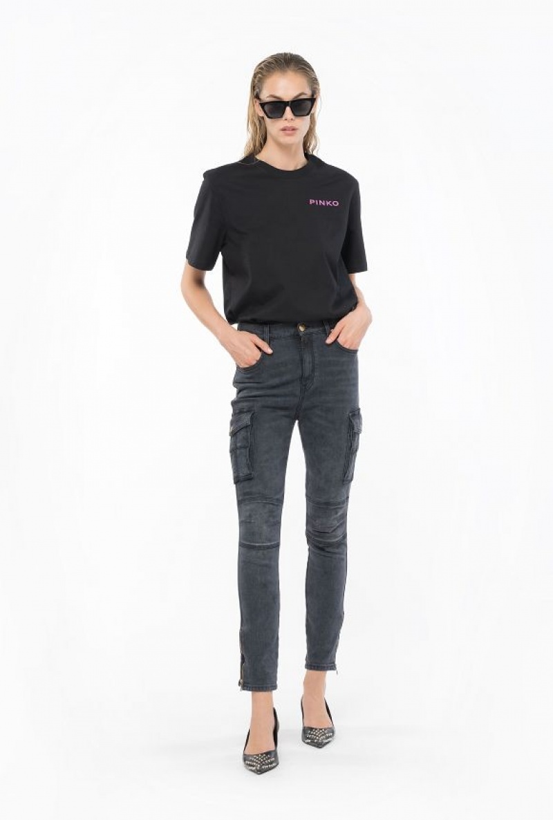 Pinko Oversized Pinko Lady T-shirt LIMO BLACK | SN-PKO33286