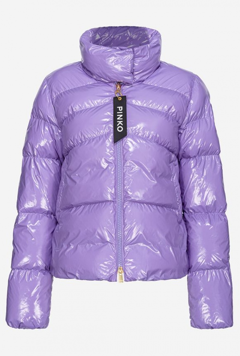 Pinko Padded Crystal Nylon Pea Jacket KASHMIR PURPLE | SN-PKO33581