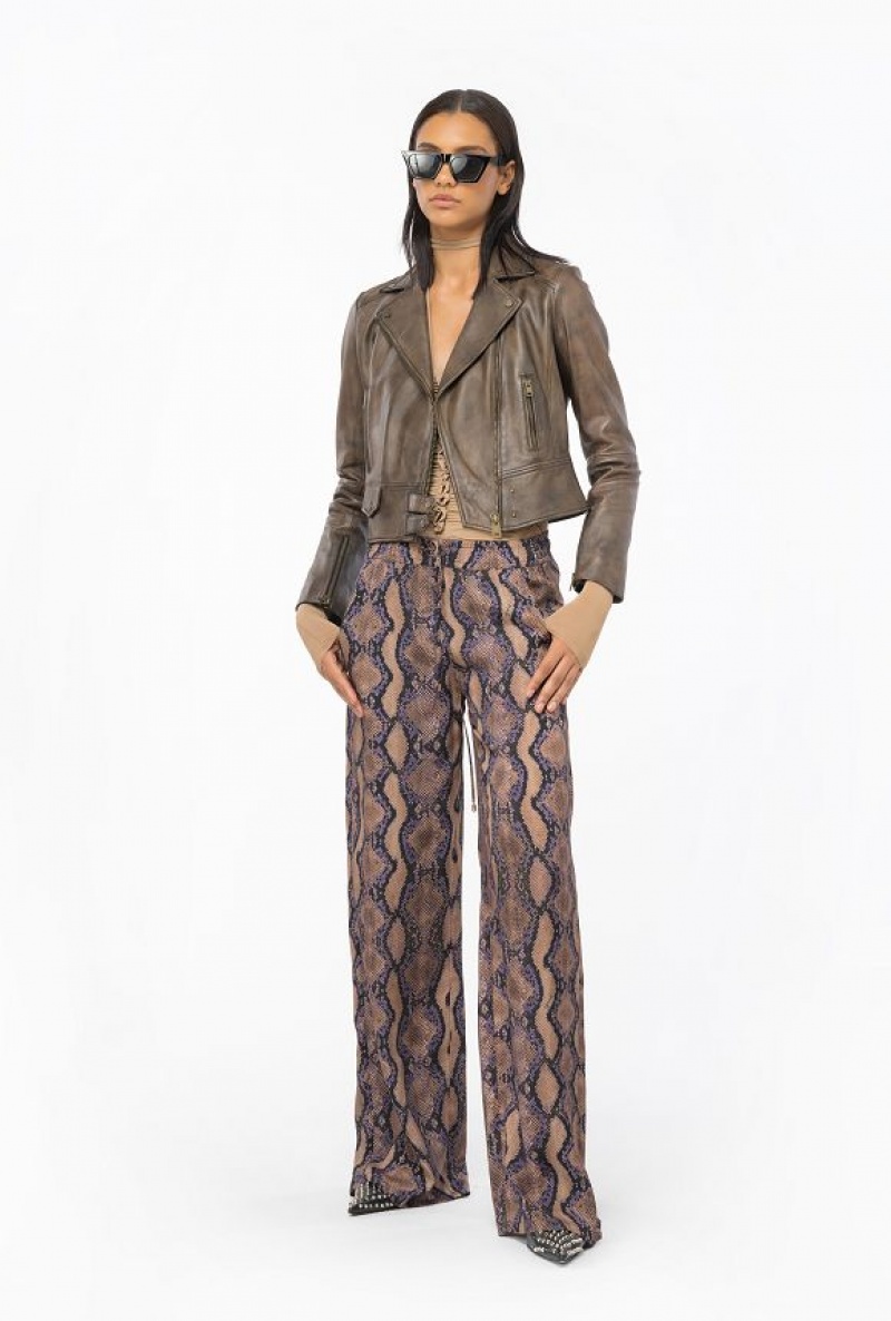 Pinko Palazzo Trousers With Snake Motif MULT. BROWN/LILAC | SN-PKO33756