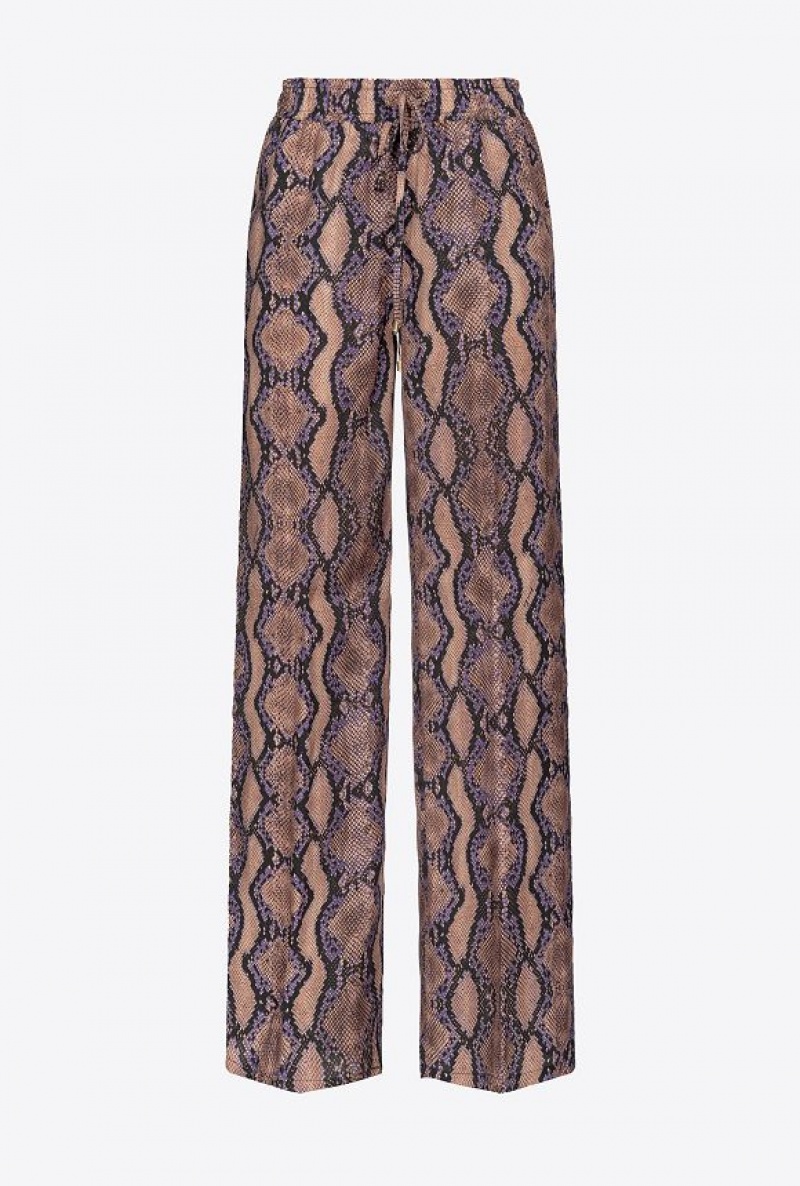 Pinko Palazzo Trousers With Snake Motif MULT. BROWN/LILAC | SN-PKO33756