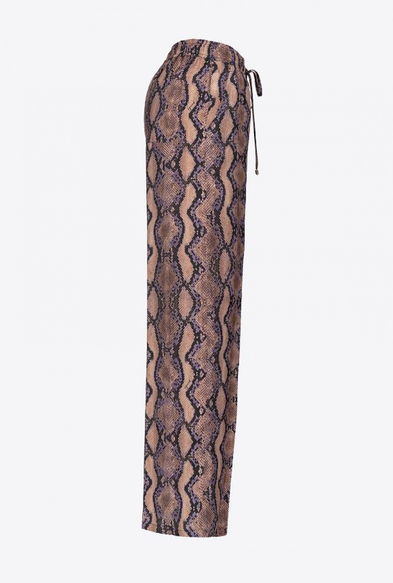 Pinko Palazzo Trousers With Snake Motif MULT. BROWN/LILAC | SN-PKO33756