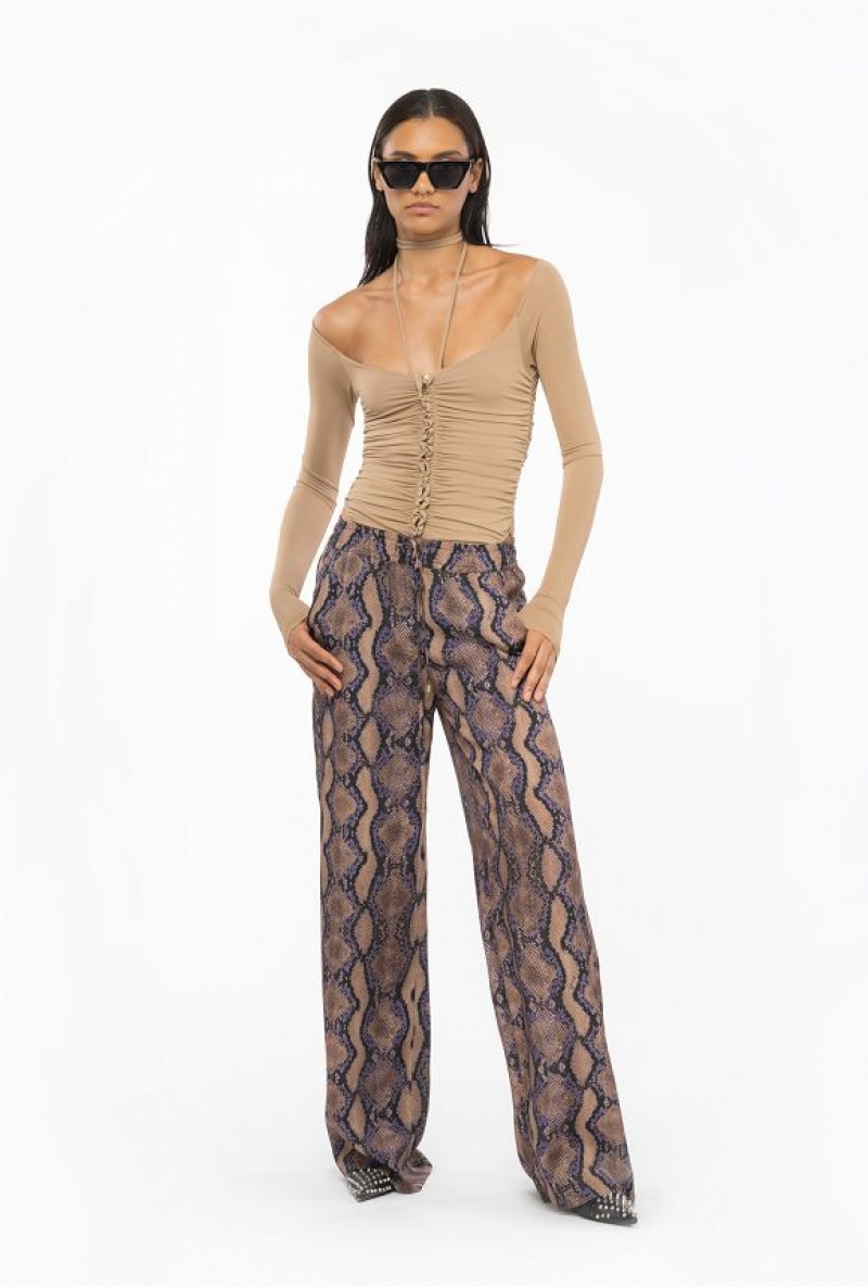 Pinko Palazzo Trousers With Snake Motif MULT. BROWN/LILAC | SN-PKO33756