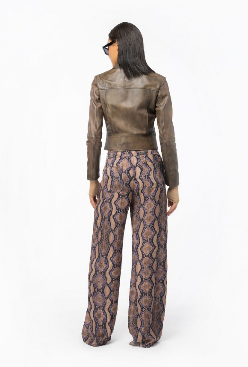 Pinko Palazzo Trousers With Snake Motif MULT. BROWN/LILAC | SN-PKO33894