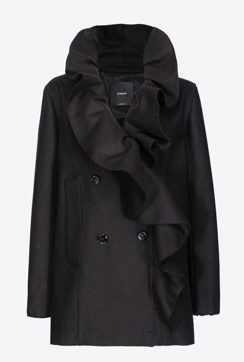 Pinko Pea Coat With Large Ruching LIMO BLACK | SN-PKO33660