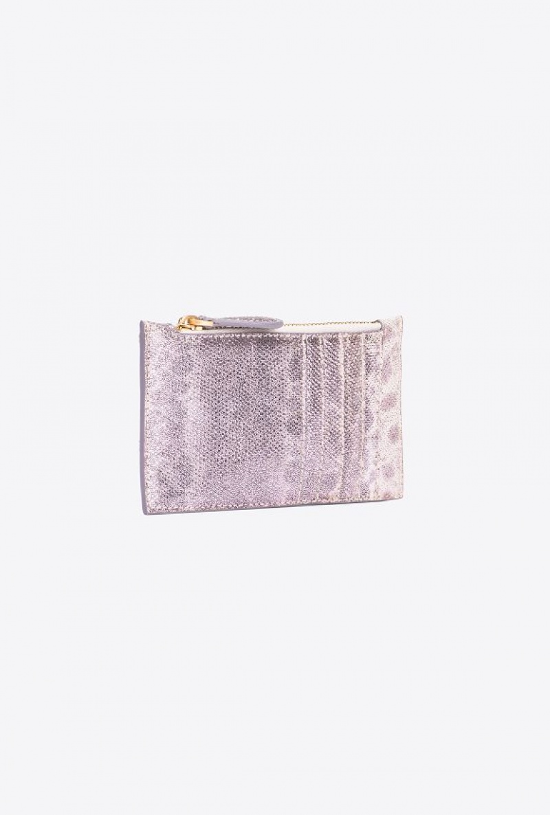 Pinko Pinko Galleria Card Holder In Microdot Laminated Reptile Skin LILAC BROWN-BRUSHED GOLD | SN-PKO34304