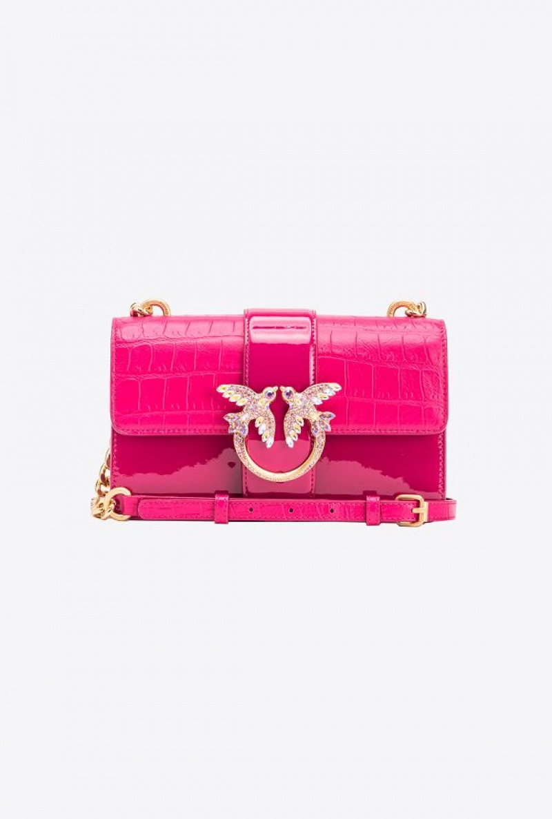 Pinko Pinko Galleria Crocodile Patent Leather Mini Love Bag One PINKO PINK-BRUSHED GOLD | SN-PKO32644