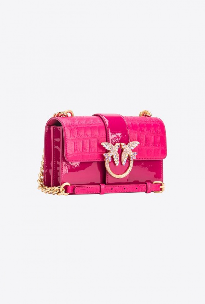 Pinko Pinko Galleria Crocodile Patent Leather Mini Love Bag One PINKO PINK-BRUSHED GOLD | SN-PKO32800