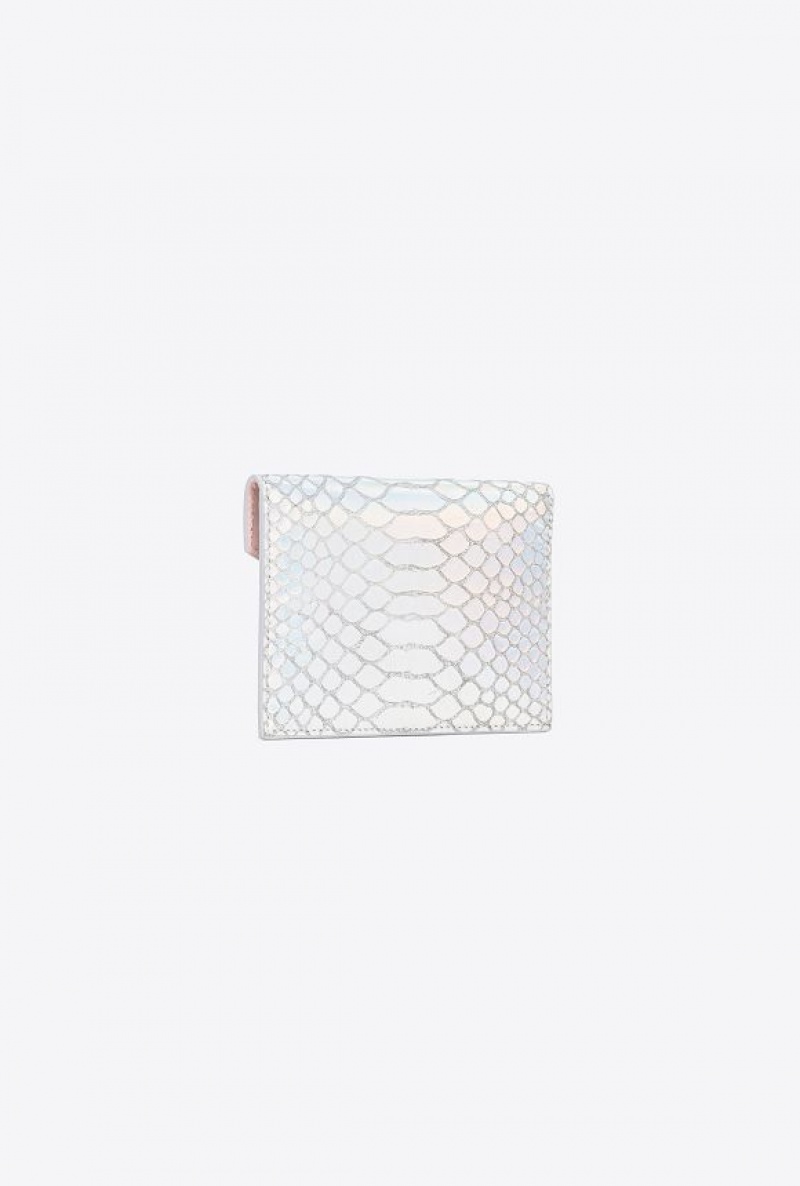 Pinko Pinko Galleria Flat Card Holder In Holographic Silver Reptile Skin LAMINATED SILVER-BRUSHED GOLD | SN-PKO34324