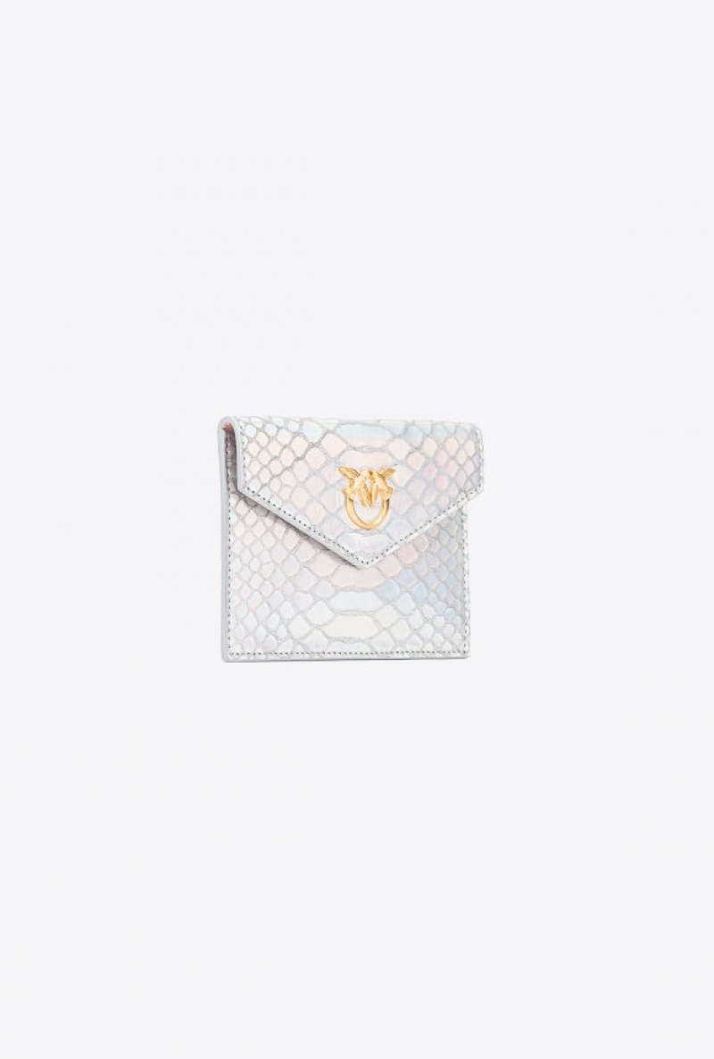 Pinko Pinko Galleria Flat Card Holder In Holographic Silver Reptile Skin LAMINATED SILVER-BRUSHED GOLD | SN-PKO34324