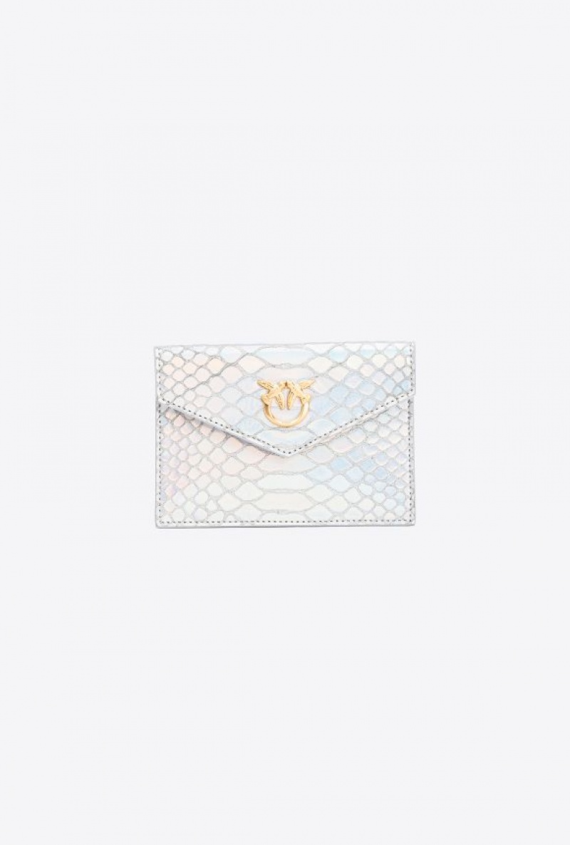 Pinko Pinko Galleria Flat Card Holder In Holographic Silver Reptile Skin LAMINATED SILVER-BRUSHED GOLD | SN-PKO34324