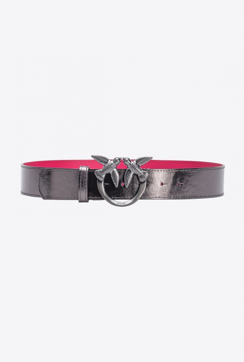 Pinko Pinko Galleria Laminated Belt With Love Birds 4cm FREE GUNMETAL GREY-BLOCK COLOUR | SN-PKO34180