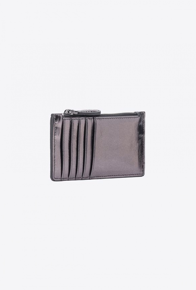 Pinko Pinko Galleria Laminated Leather Card Holder FREE GUNMETAL GREY-BLOCK COLOUR | SN-PKO34303