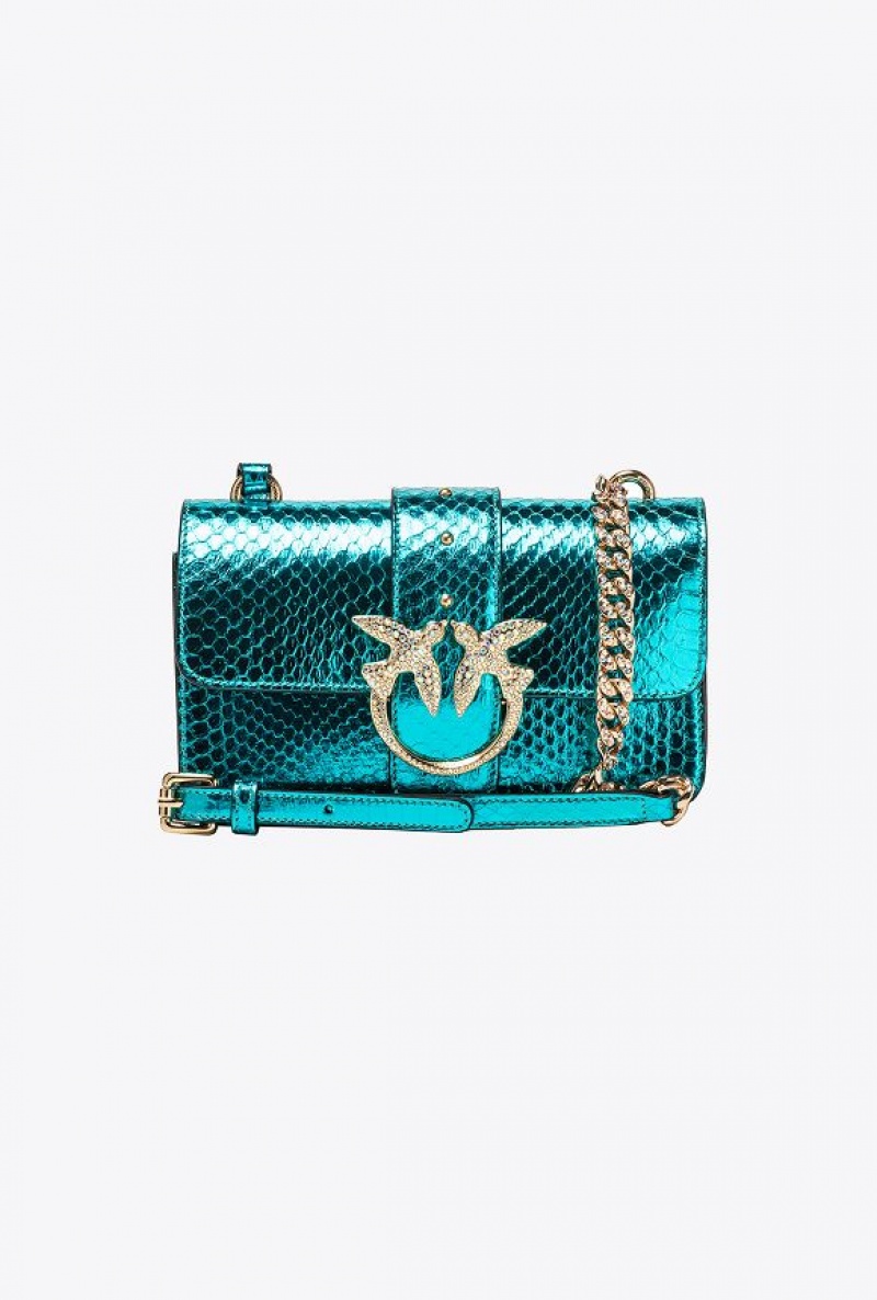 Pinko Pinko Galleria Laminated Reptile Mini Love Bag One PETROL-SHINY GOLD | SN-PKO32419