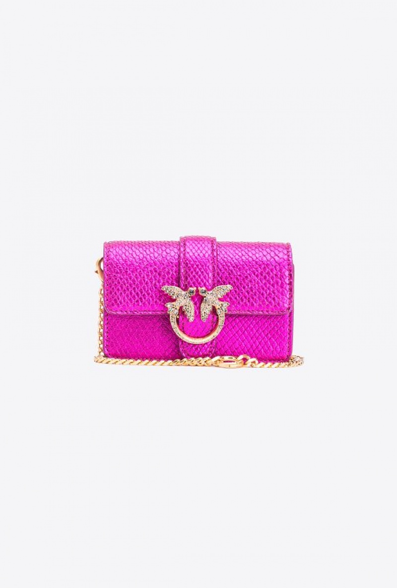 Pinko Pinko Galleria Laminated Reptile Micro Love Bag One PINKO PINK-BRUSHED GOLD | SN-PKO32315