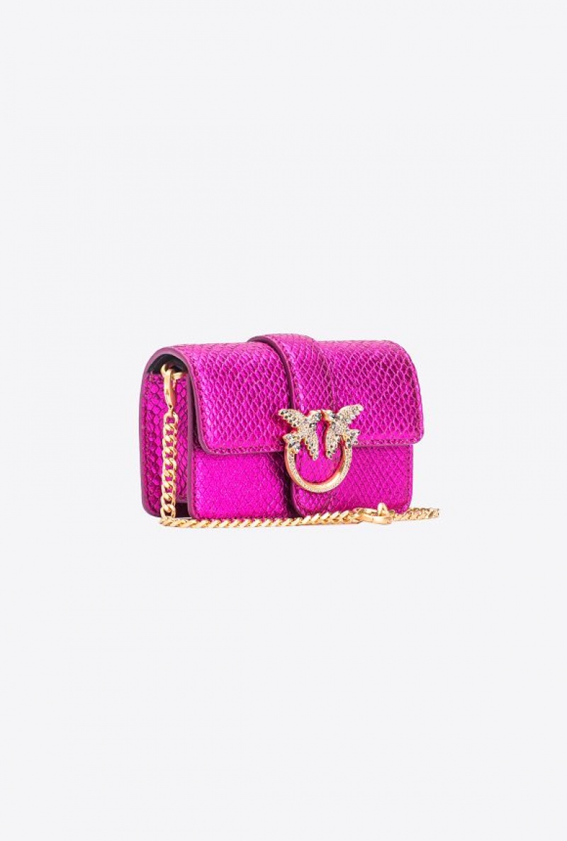 Pinko Pinko Galleria Laminated Reptile Micro Love Bag One PINKO PINK-BRUSHED GOLD | SN-PKO34318