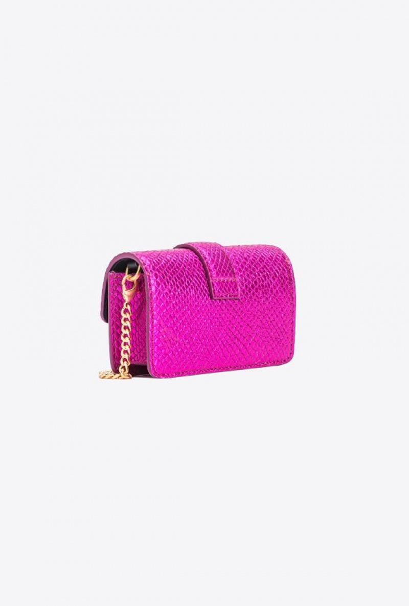 Pinko Pinko Galleria Laminated Reptile Micro Love Bag One PINKO PINK-BRUSHED GOLD | SN-PKO32811