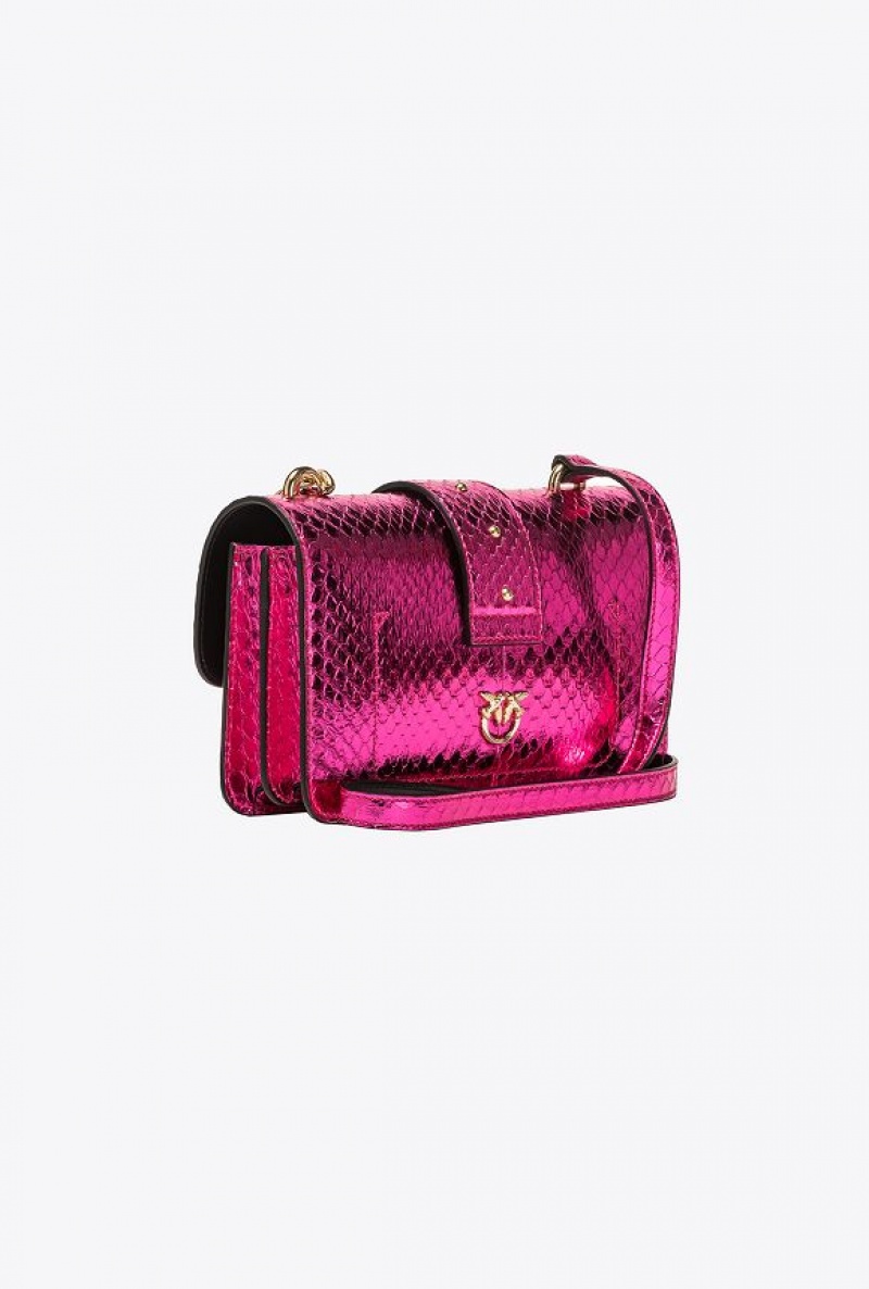 Pinko Pinko Galleria Laminated Reptile Mini Love Bag One FUCHSIA-SHINY GOLD | SN-PKO32938