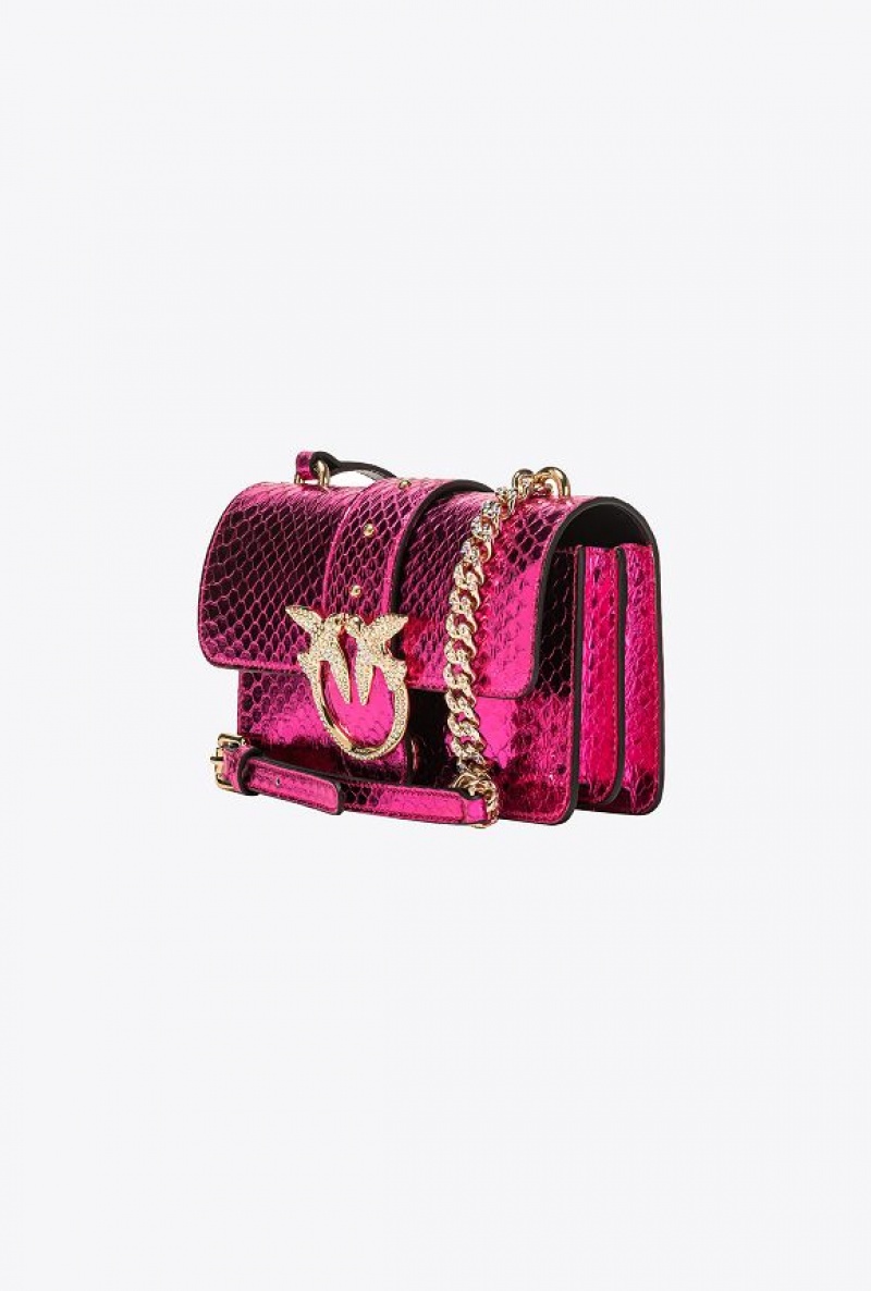 Pinko Pinko Galleria Laminated Reptile Mini Love Bag One FUCHSIA-SHINY GOLD | SN-PKO32938