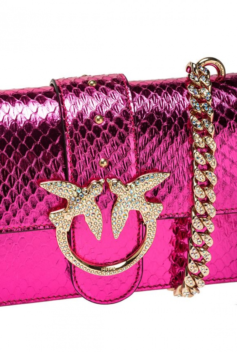 Pinko Pinko Galleria Laminated Reptile Mini Love Bag One FUCHSIA-SHINY GOLD | SN-PKO32938