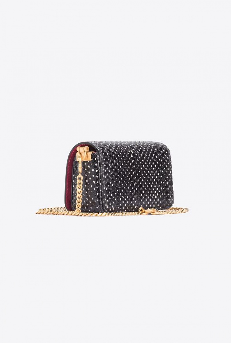 Pinko Pinko Galleria Micro Love Bag Click In Polka-dot Printed Reptile Skin WHITE/BLACK-BRUSHED GOLD | SN-PKO32429