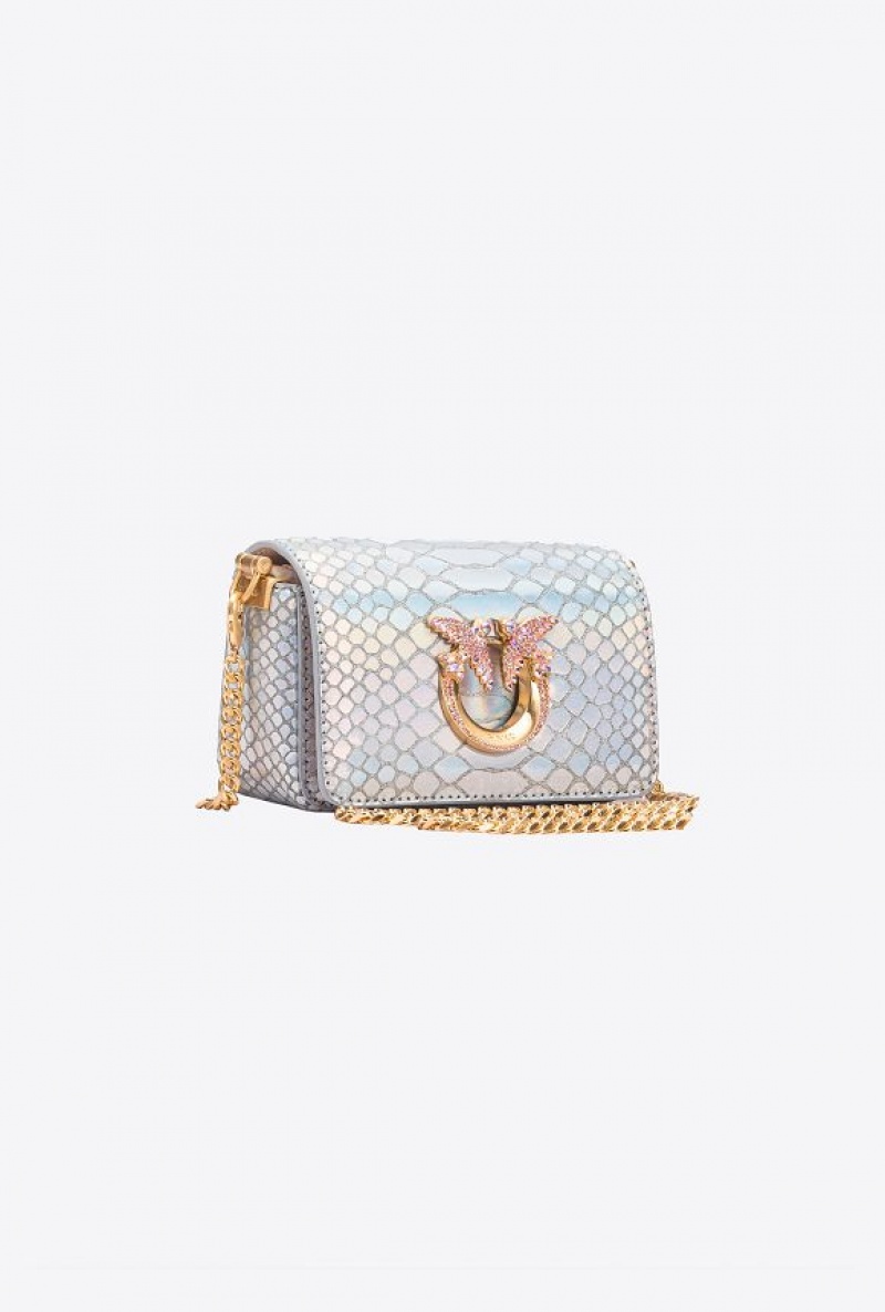 Pinko Pinko Galleria Micro Love Bag Click In Holographic Silver Reptile Skin LAMINATED SILVER-BRUSHED GOLD | SN-PKO32332