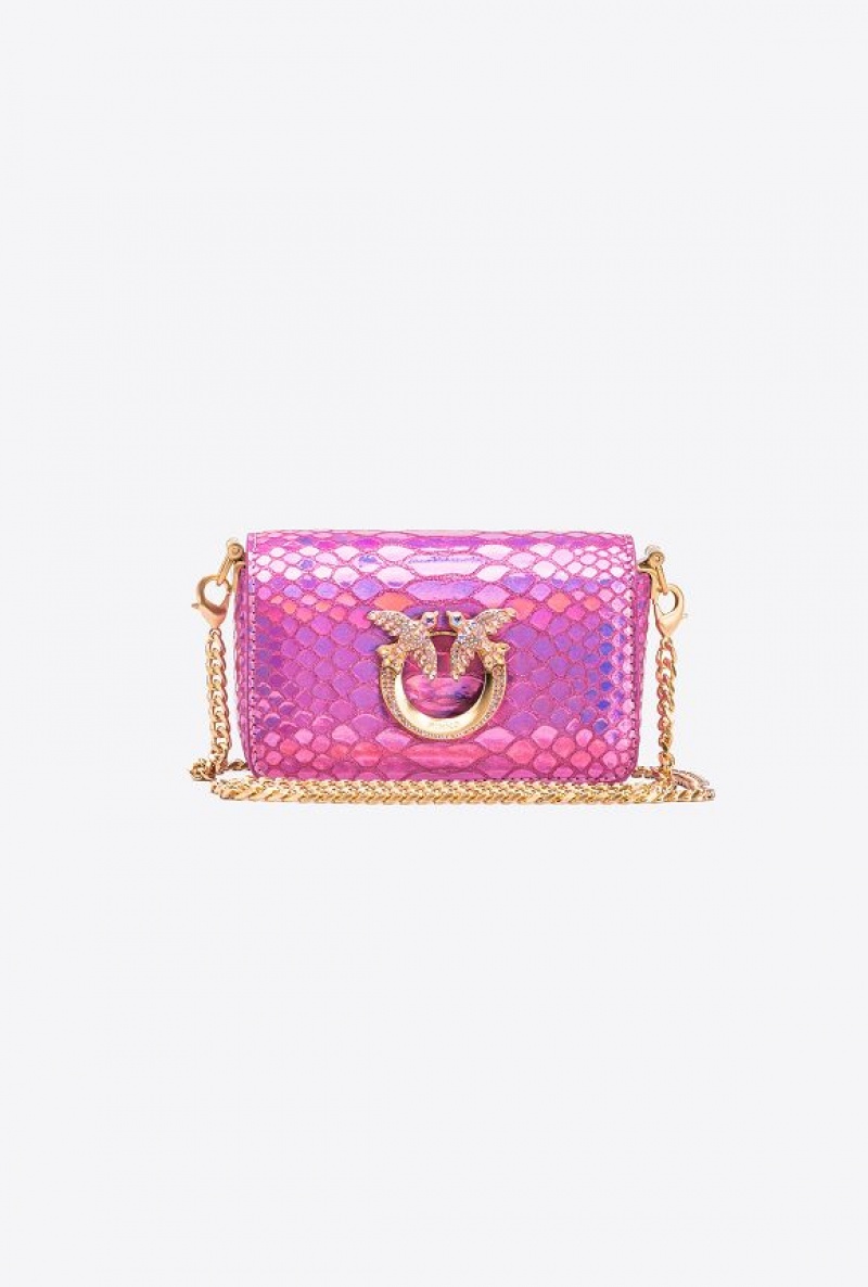 Pinko Pinko Galleria Micro Love Bag Click In Holographic Reptile Skin LAMINATED PINK-BRUSHED GOLD | SN-PKO32664