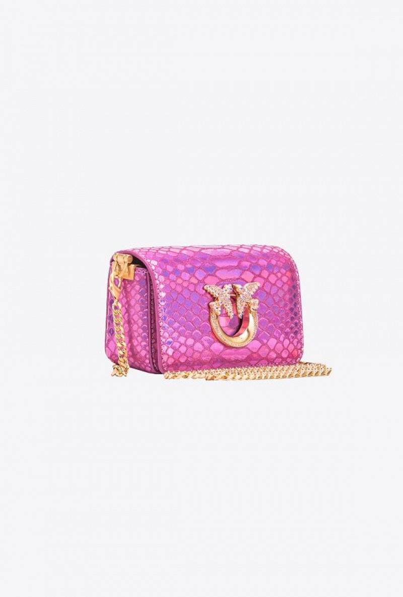 Pinko Pinko Galleria Micro Love Bag Click In Holographic Reptile Skin LAMINATED PINK-BRUSHED GOLD | SN-PKO32357