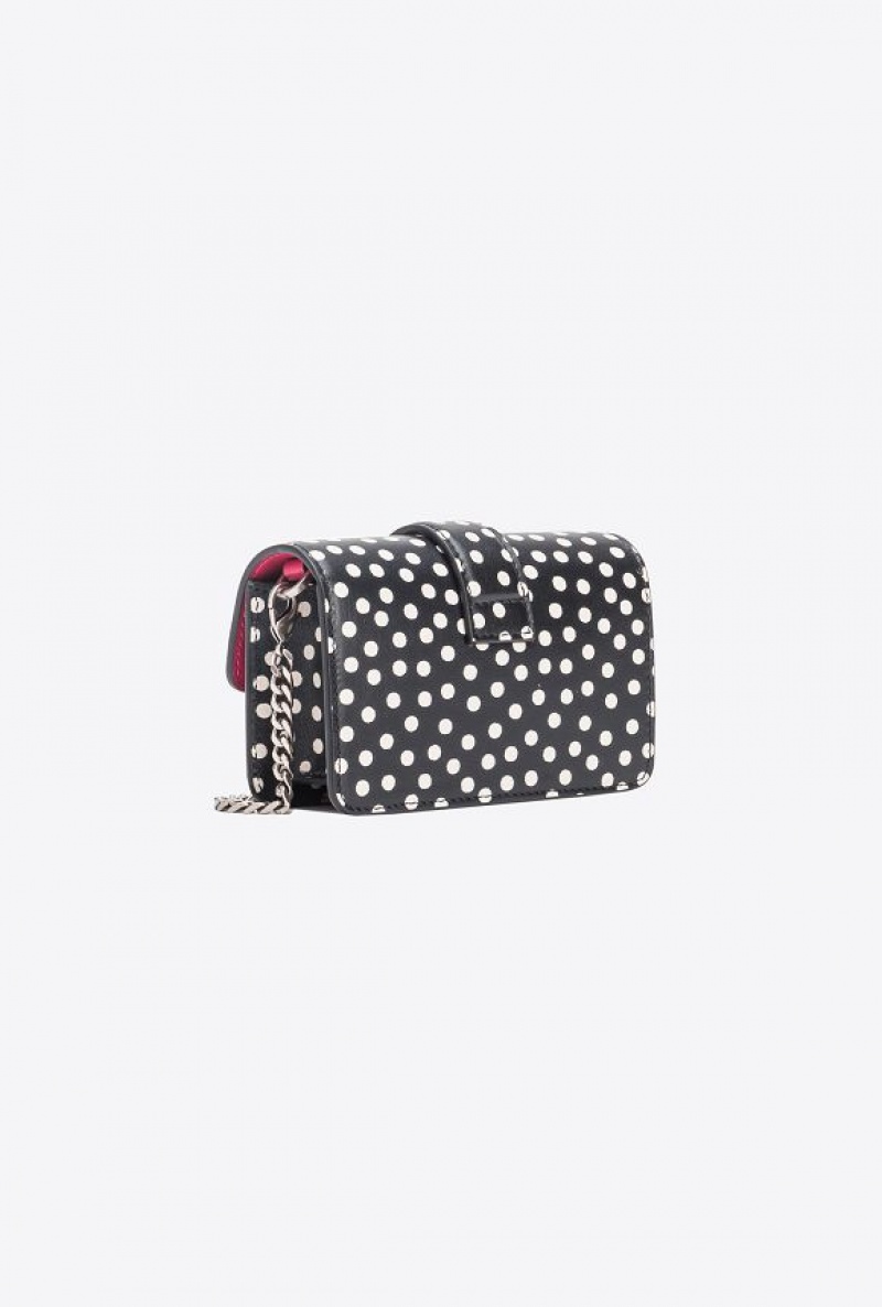 Pinko Pinko Galleria Micro Love Bag One In Polka Dot Print BLACK/WHITE-OLD SILVER | SN-PKO32421