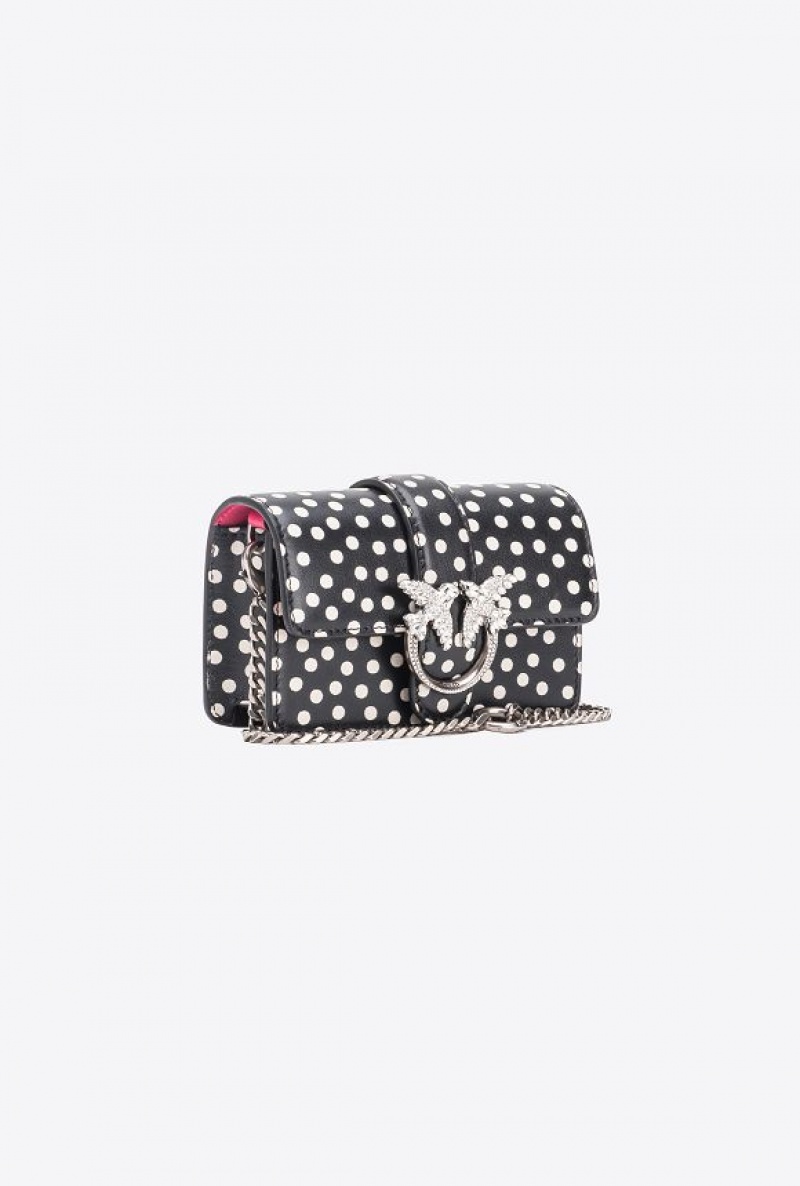 Pinko Pinko Galleria Micro Love Bag One In Polka Dot Print BLACK/WHITE-OLD SILVER | SN-PKO32421