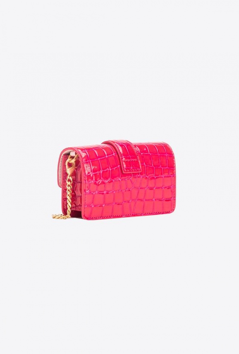 Pinko Pinko Galleria Micro Love Bag One In Shiny Crocodile Print PINKO PINK-BRUSHED GOLD | SN-PKO34317