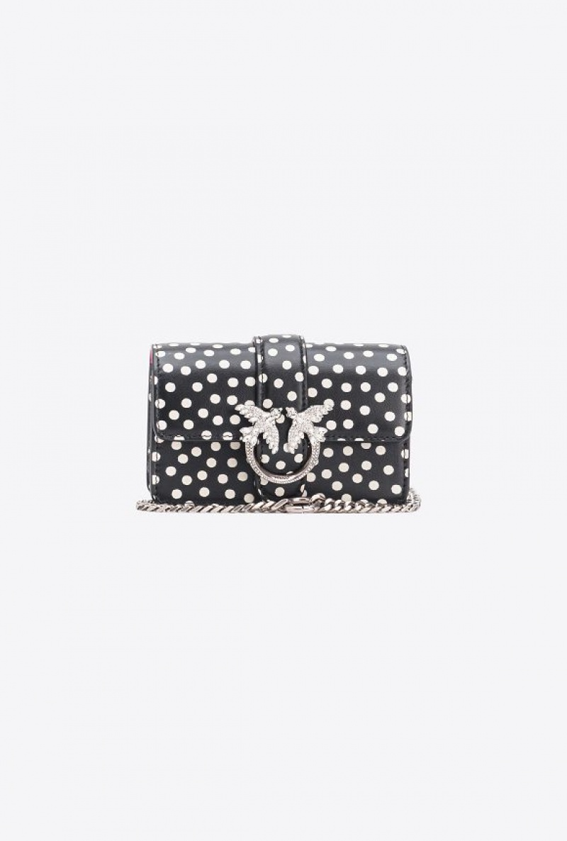 Pinko Pinko Galleria Micro Love Bag One In Polka Dot Print BLACK/WHITE-OLD SILVER | SN-PKO34323