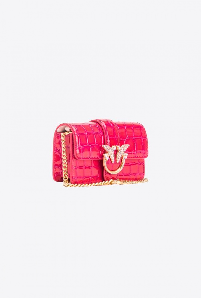 Pinko Pinko Galleria Micro Love Bag One In Shiny Crocodile Print PINKO PINK-BRUSHED GOLD | SN-PKO32316