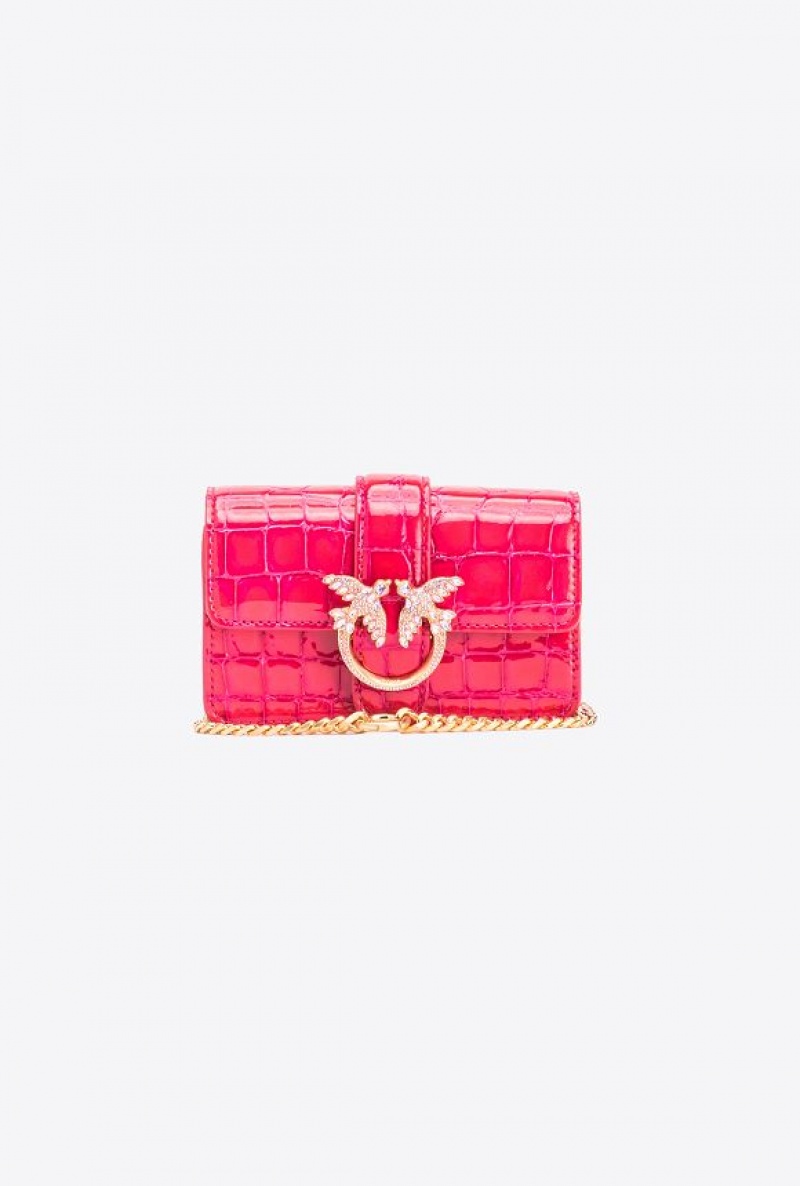 Pinko Pinko Galleria Micro Love Bag One In Shiny Crocodile Print PINKO PINK-BRUSHED GOLD | SN-PKO32799