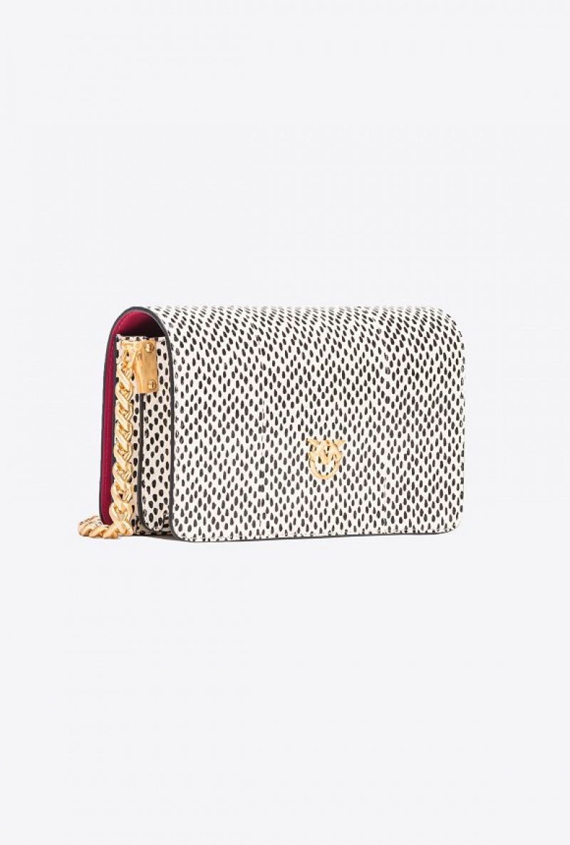 Pinko Pinko Galleria Mini Love Bag Click In Polka Dot-printed Reptile Skin WHITE/BLACK-BRUSHED GOLD | SN-PKO32340