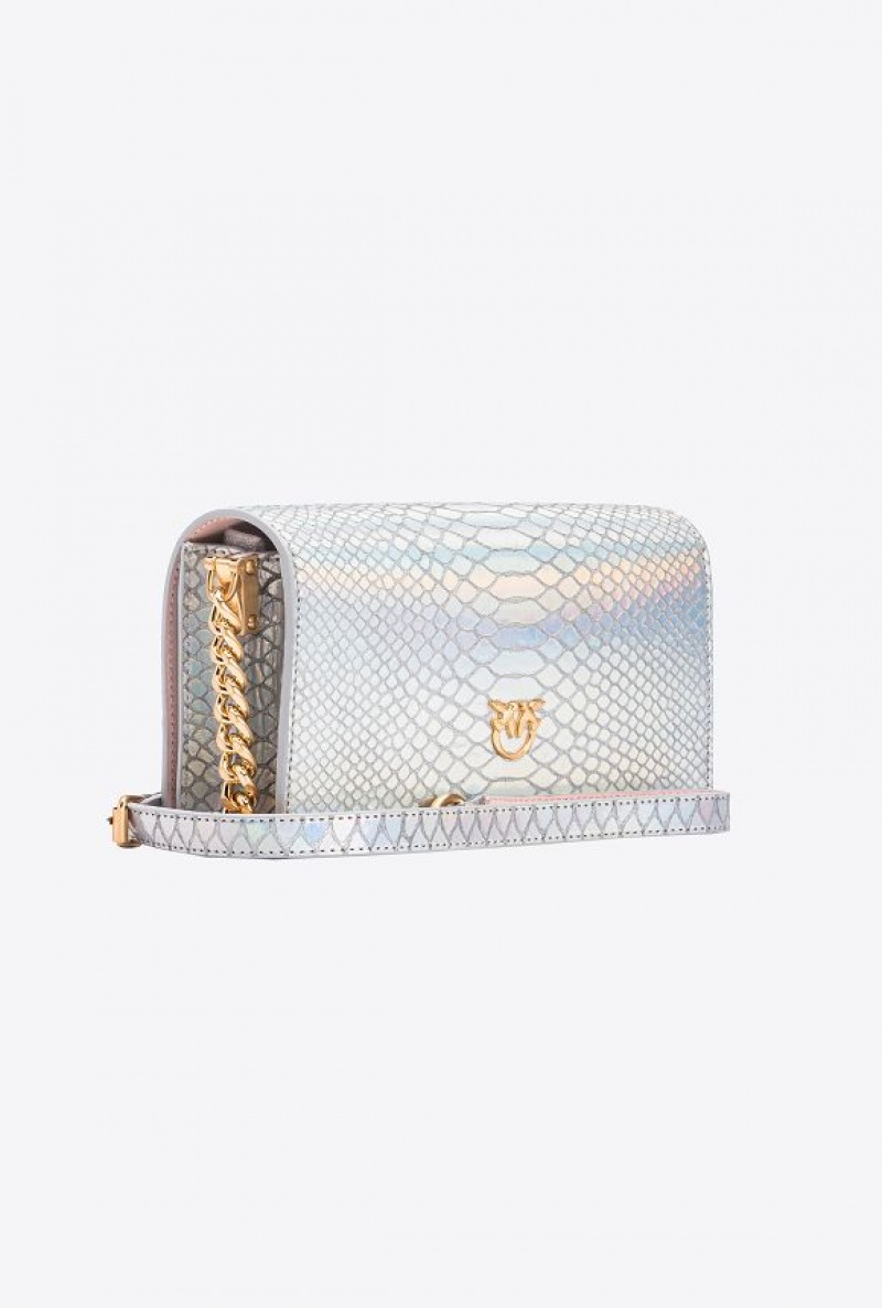 Pinko Pinko Galleria Mini Love Bag Click In Holographic Silver Reptile Skin LAMINATED SILVER-BRUSHED GOLD | SN-PKO32344