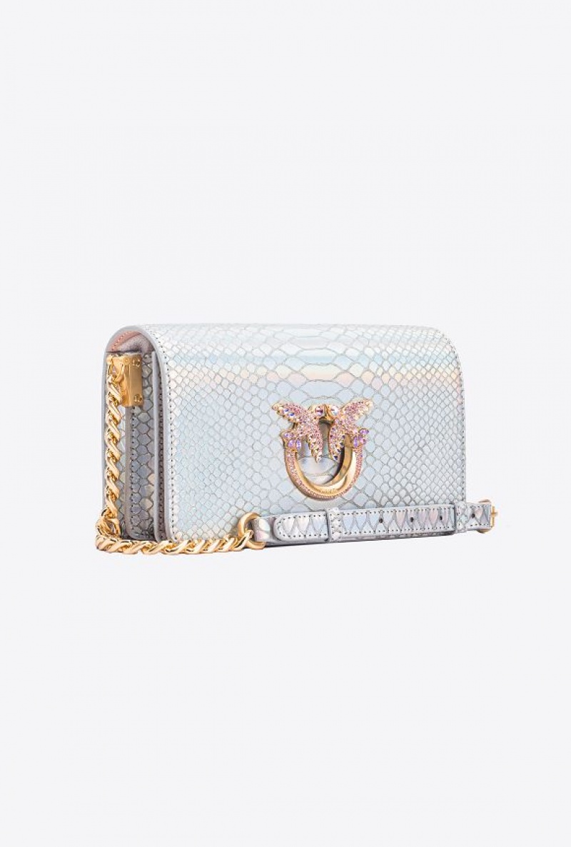 Pinko Pinko Galleria Mini Love Bag Click In Holographic Silver Reptile Skin LAMINATED SILVER-BRUSHED GOLD | SN-PKO32344