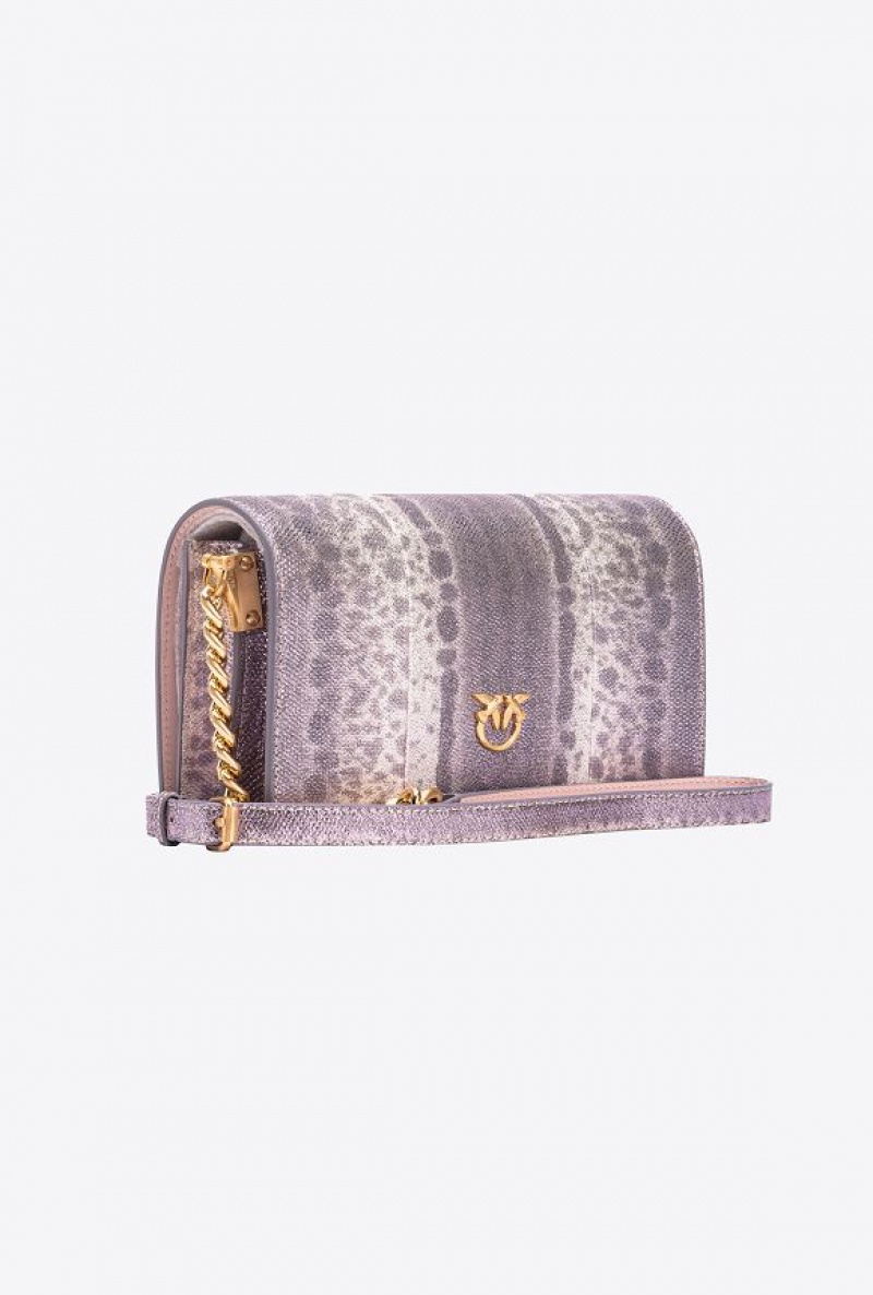 Pinko Pinko Galleria Mini Love Bag Click In Microdot Laminated Reptile Skin LILAC BROWN-BRUSHED GOLD | SN-PKO32656