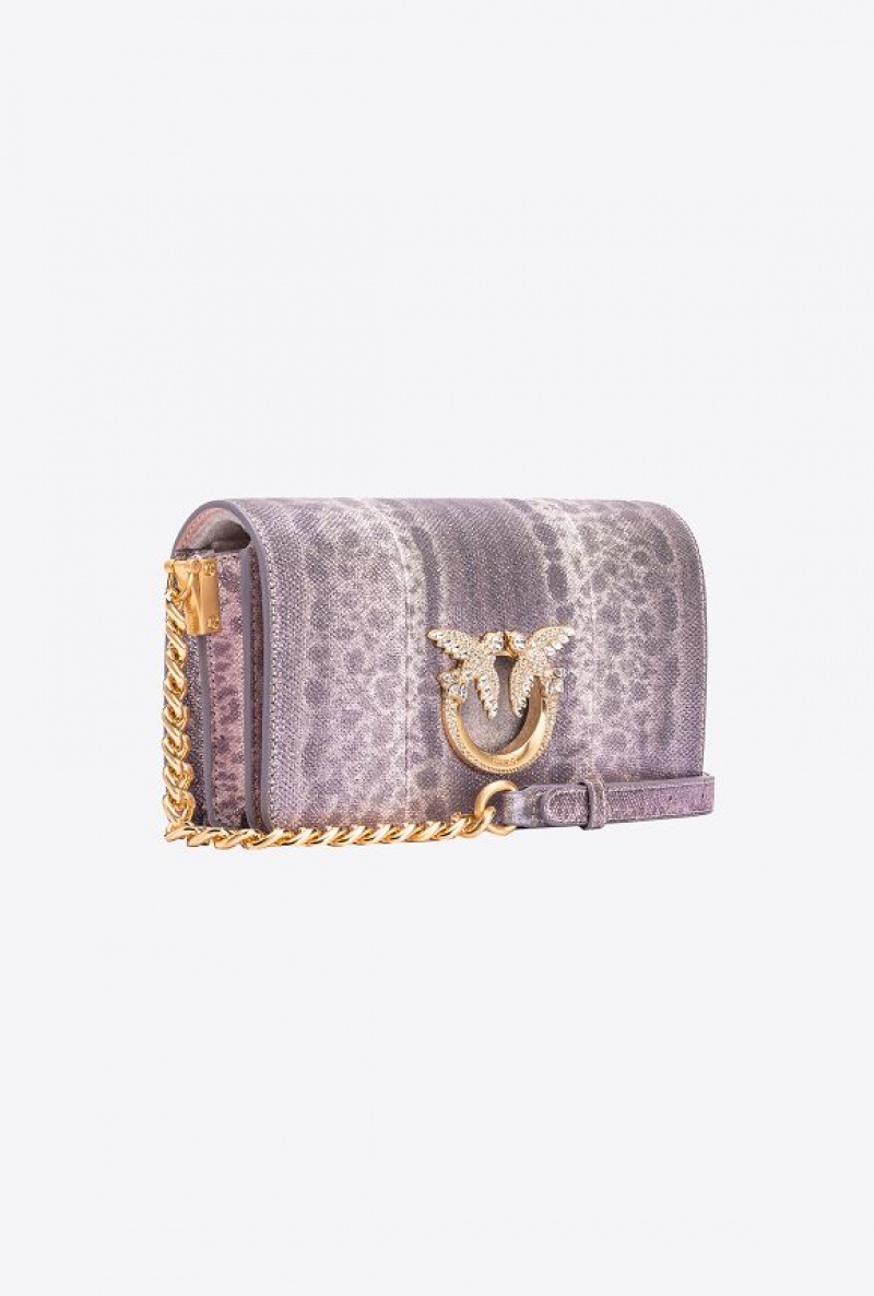 Pinko Pinko Galleria Mini Love Bag Click In Microdot Laminated Reptile Skin LILAC BROWN-BRUSHED GOLD | SN-PKO32656