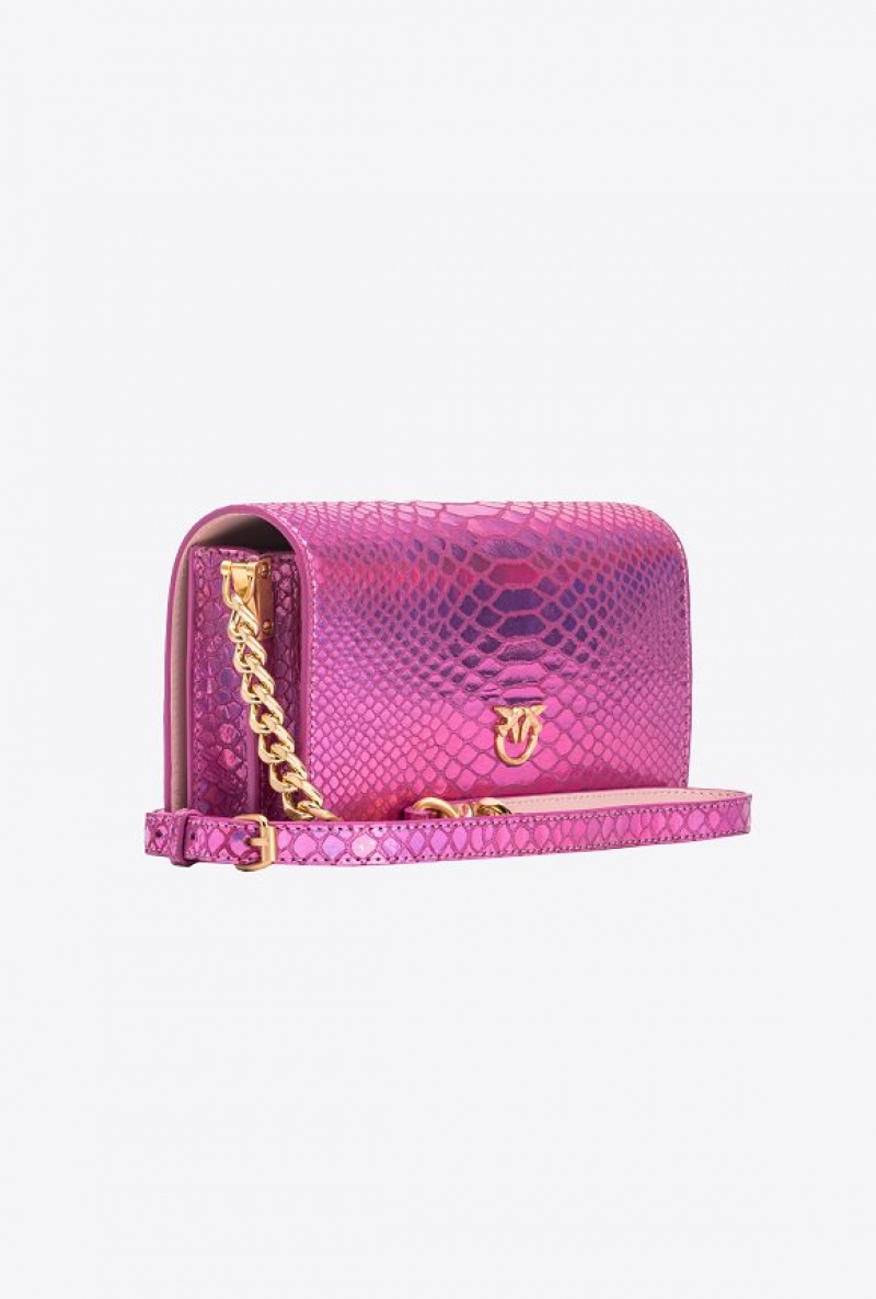 Pinko Pinko Galleria Mini Love Bag Click In Holographic Reptile Skin LAMINATED PINK-BRUSHED GOLD | SN-PKO32703